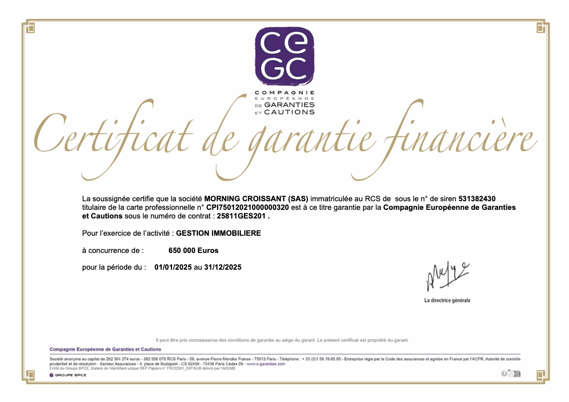 Certificat de garantie financiere