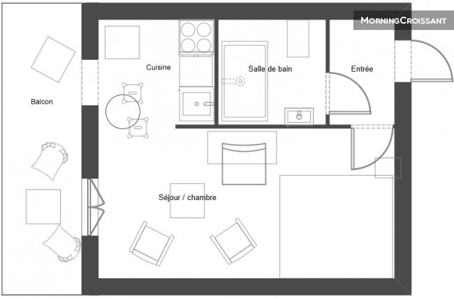 Studio meublé balcon et parking