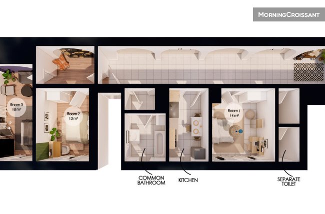 Belle chambre de 13 m² - ST86