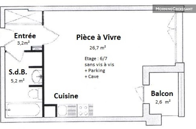 Studio 35m2 T1 bis balcon parking