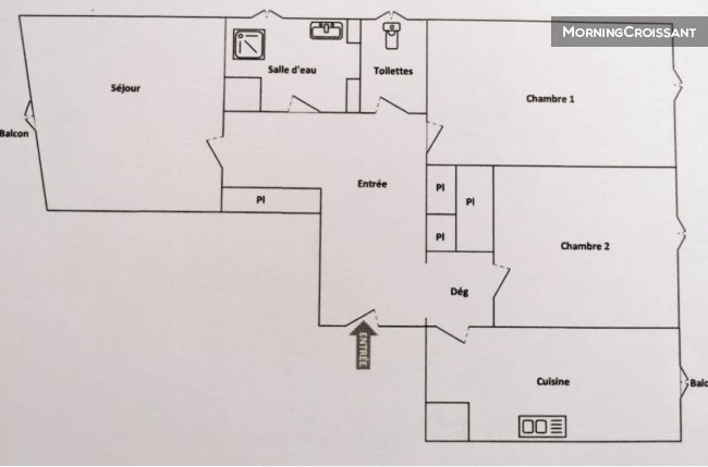 3P 64 m2 Clim 2 balcons